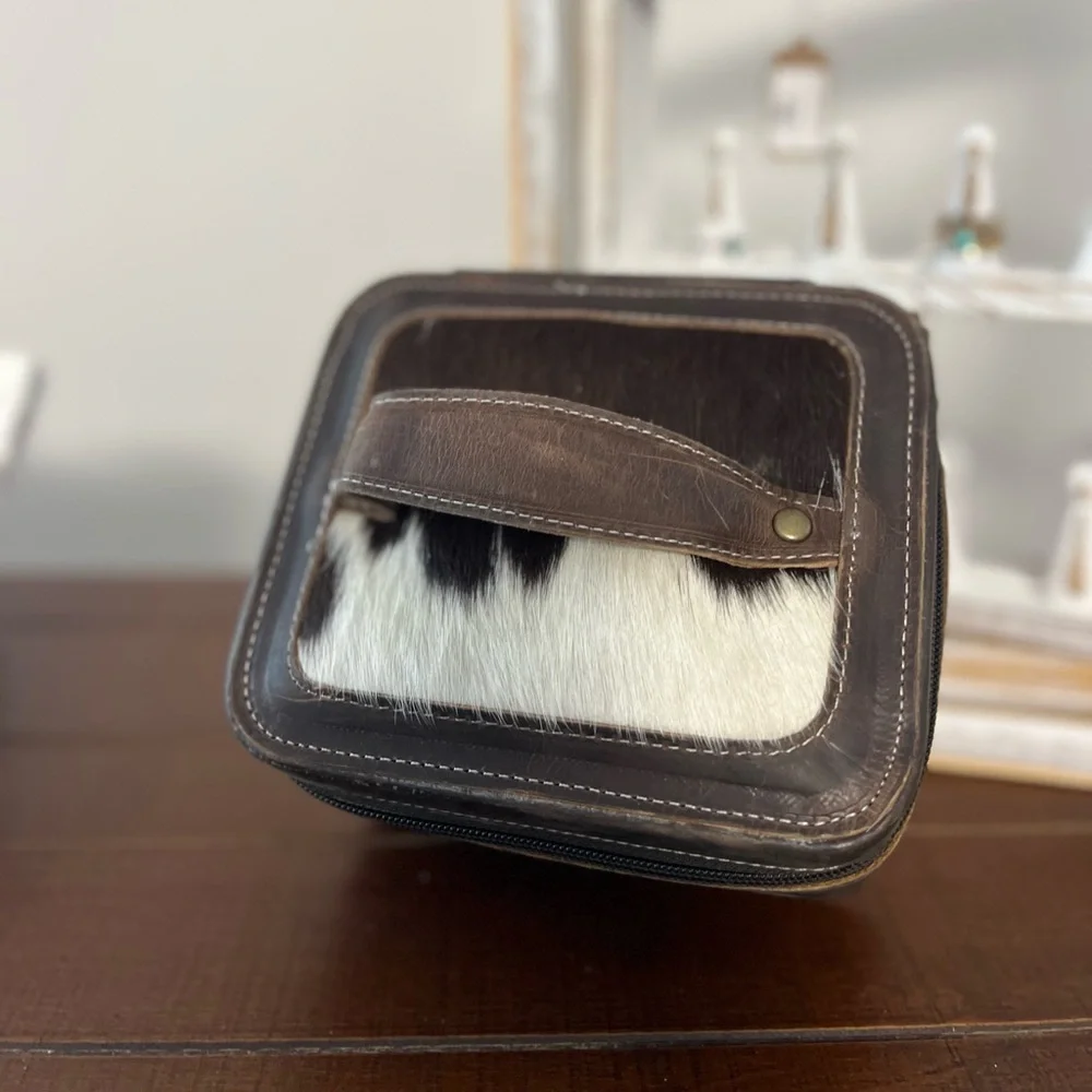 New Crazy Horse Leather & Cowhide Small Jewelry Box Rustic Gift😍 With Jewelry